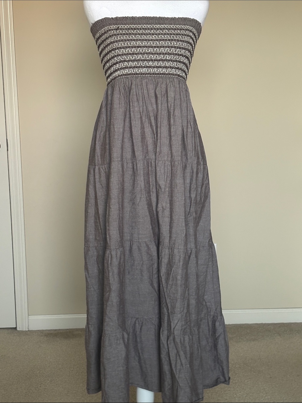 Strapless Smocked Maxi Dress — Charcoal